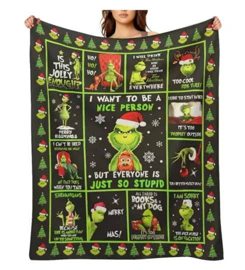 The funny character Blanket, Cartoon Blanket , Grin Christmas Xmas Fleece Blanket