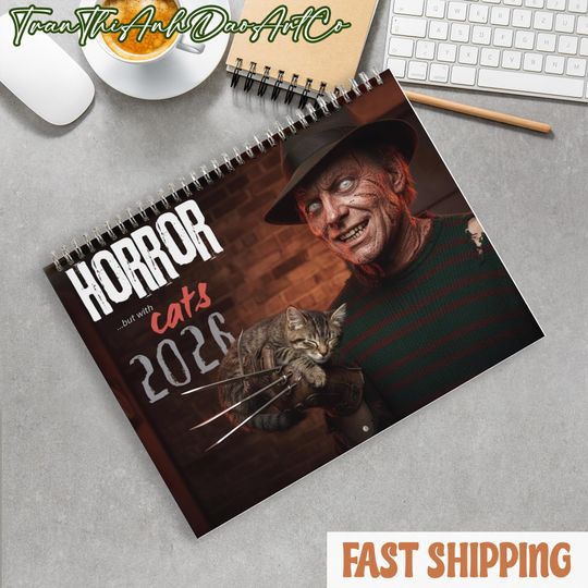 Discover Horror Movie Cats 2026 Wall Calendar, Spooky Michael Myers Gift, Funny Scary Cat Lover Calendar