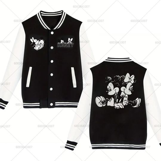 Discover Couple Disney Minnie Mickey Mouse Men's Women Baseball Jacket Sports Autumn Winter Classic Coats Fleece O-Neck Streetwear Hoodie