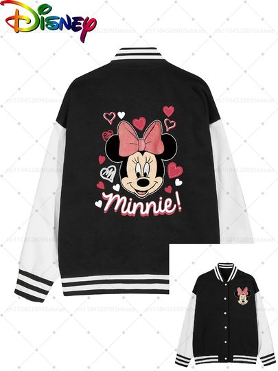 Discover DISNEY Mickey and Minnie Baseball Jacket Men Fashionable Sports and Leisure Autumn Winter Jacket Loose Cartoon Top Teenagers