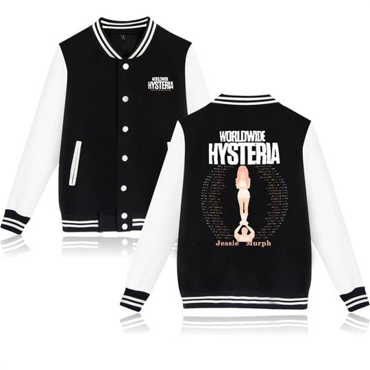 Discover Jessie Murph Worldwide Hysteria Tour 2025 Jackets Hip Hop Baseball Uniform Fashion Long Sleeved Coat Womens Men Baseball Jacket