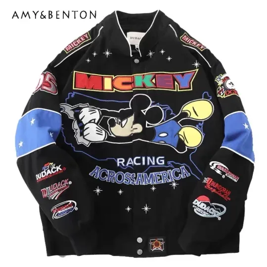 Discover Trendy American Style Handsome Loose Coat New Men's And Women's Motorcycle Clothing Cartoon Baseball Uniform Jacket Streetwear