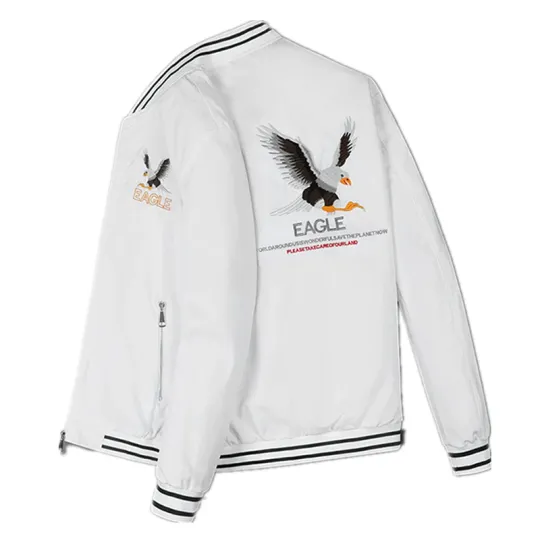 Discover White Men's Embroidered Long Sleeve Jacket, Baseball Collar Casual Coat, Asian Size Black Blue Red Outerwear M-5XL