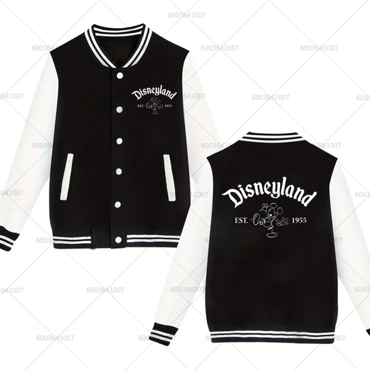 Discover Men's Disneyland Mickey Mouse 1955 Baseball Jacket Women Autumn Winter Fashion Coats Fleece O-Neck Streetwear Casual Hoodies Top