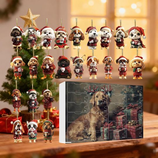 Discover Acrylic Advent Calendar Blind Box Dog 2025, 24 Mini Racing Dog Toy Figurines, Christmas Tree Ornament, Puppy Lovers Gift