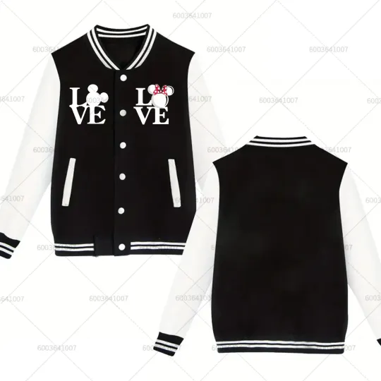 Discover Couple Disney Minnie Mickey Mouse Love Men's Women Baseball Jacket  Autumn Winter Classic Coats Fleece O-Neck Streetwear Hoodies
