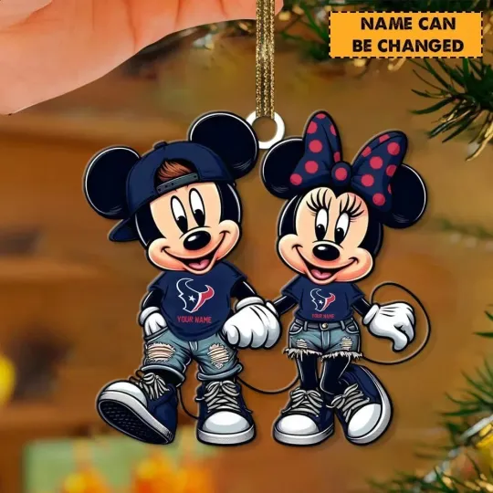 Discover Personalized Houston Football Team Texans Mickey Minnie Christmas Ornament
