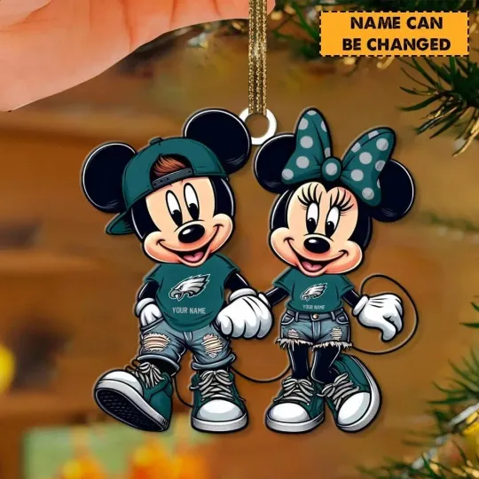 Discover Personalized Philadelphia Football Team Eagles Mickey Minnie Christmas Ornament