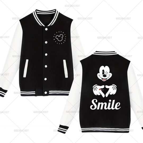 Discover Couple Disney Smile Mickey Mouse Men's Women Baseball Jacket Sports Autumn Winter Classic Coats Fleece O-Neck Streetwear Hoodies