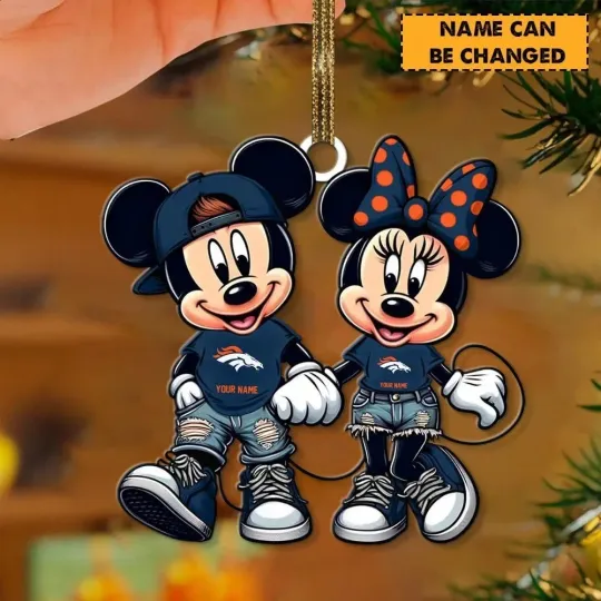 Discover Personalized Denver Football Team Broncos Mickey Minnie Christmas Ornament