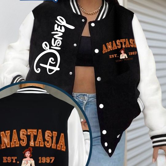Discover Disney Princess Anastasia Jacket Baseball Jacket Women's Y2K Autumn/Winter Top Casual Unisex Streetwear