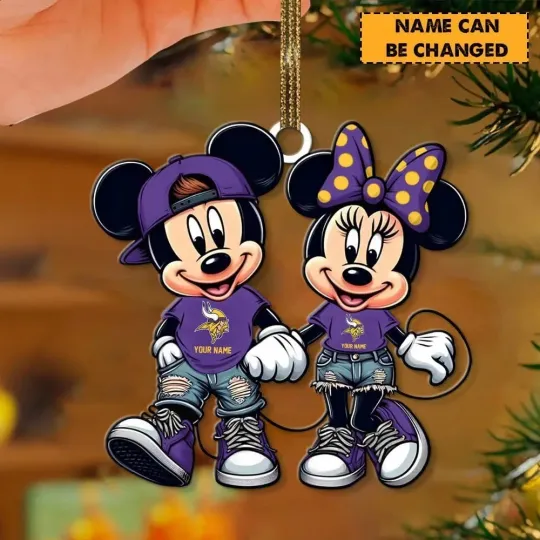 Discover Personalized Minnesota Football Team Vikings Mickey Minnie Christmas Ornament