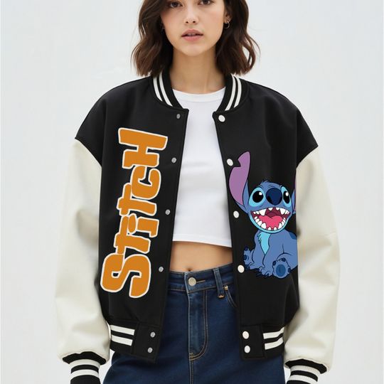 Discover Disney Stitch Cartoon Graphic Baseball Jacket Women's Y2K Style Autumn/Winter Trendy Casual Unisex Streetwear