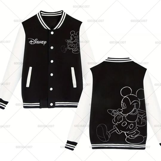 Discover Funny Disney Mickey Minnie Mouse Men's Women Baseball Jacket Autumn Winter Classic Coats Fleece O-Neck Streetwear Couple Hoodies