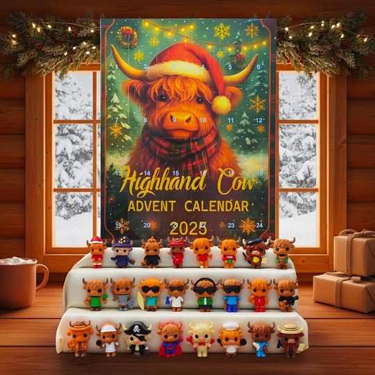Discover Acrylic Advent Calendar Highland Cow 3D Figures Scotland Farm Decor