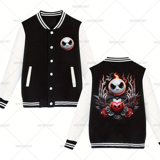 Discover Couple Disney Jack Skellington Men's Women Baseball Jacket Sports Autumn Winter Classic Coats Fleece O-Neck Streetwear Hoodies