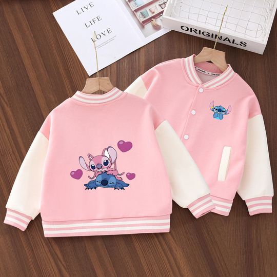 Lilo & Stitch Varsity Baseball Bomber Jacket Unisex Hip Hop Harajuku Style Kids Boys Girls Single Coats