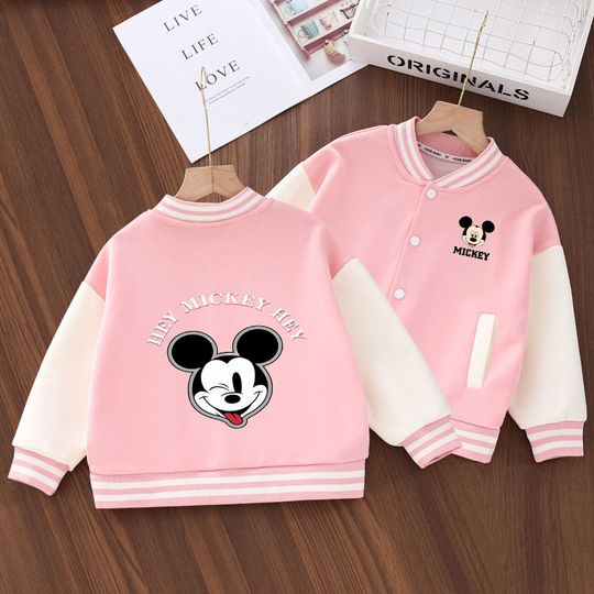 Discover Mickey Minnie Mouse Streetwear Bomber Jacket Unisex Loose Fit Harajuku Style Kids Boys Girls Baseball Coat Single Layer