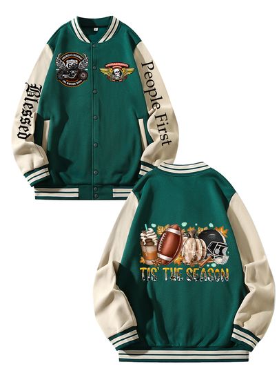 Discover Black Blue Green Double-sided Christmas Print XS-XXL Unisex Baseball Jacket Streetwear Coat Warm Fleece Soft Jacket
