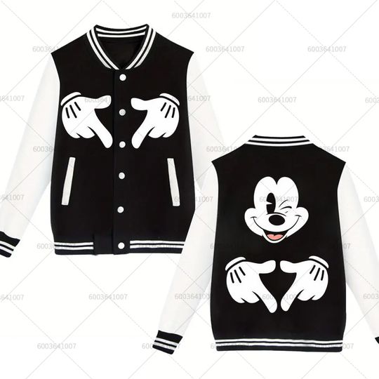 Discover Couple Disney Love Mickey Mouse Men's Women Baseball Jacket Sports Autumn Winter Classic Coats Fleece O-Neck Streetwear Hoodies