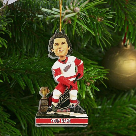 Discover Custom Red Wings Ice Hockey Christmas Ornament, Moritz Seider, Ice Hockey Game Day, Detroit Shape Ornament Acrylic Fan Gift