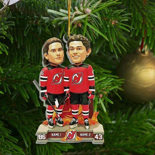 Discover Custom Devils Ice Hockey Christmas Ornament, Jack Hughes, Luke Hughes Ice Hockey, New Jersey Shape Ornament Acrylic Fan Gift