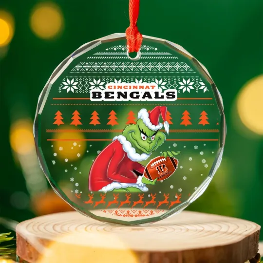 Cincinnati Football Team Bengalss Glass Christmas Ornament Gift