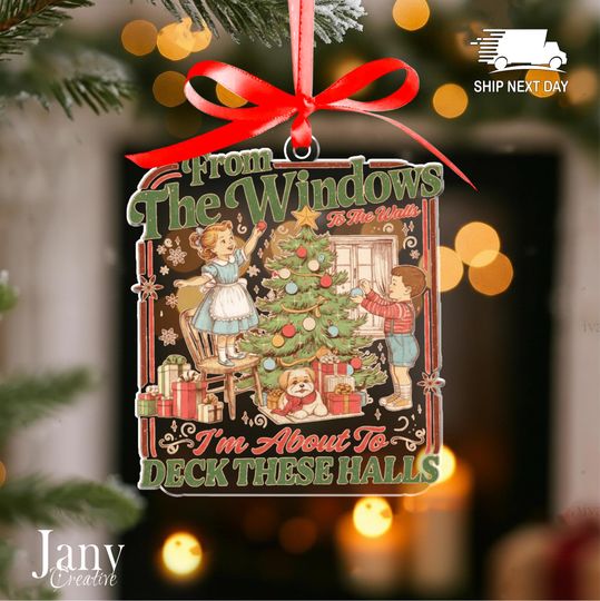 Discover Retro Christmas Acrylic Ornament: Deck These Halls Funny Vintage Holiday Decor