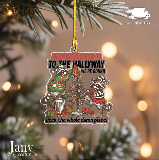 Discover Funny Raccoon Christmas Acrylic Ornament: From the Rooftop to the Hallway Retro Holiday Decor