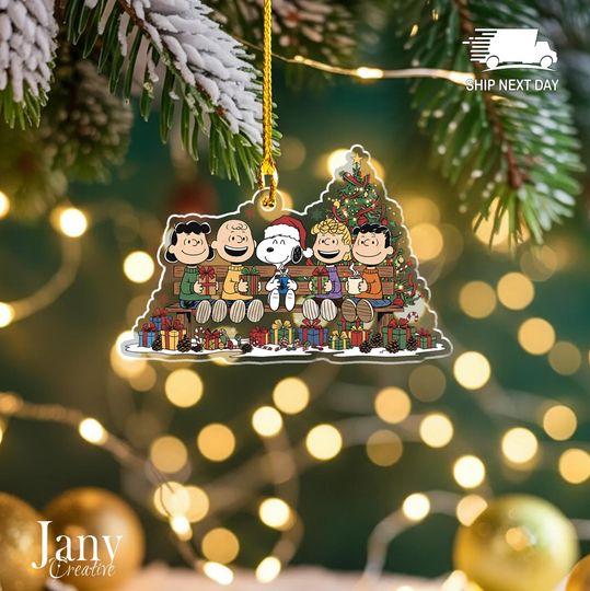 Discover Funny Cartoon Christmas Ornament: Acrylic Holiday Decor with Friends and Gifts