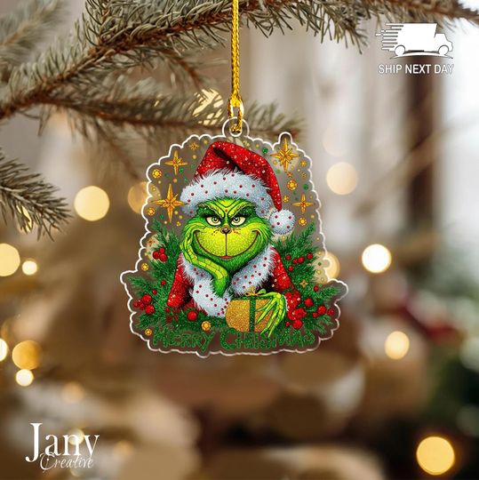 Discover Funny Green Christmas Acrylic Ornament: Retro Merry Christmas Holiday Decor