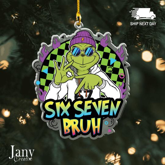 Discover Funny Six Seven Bruh Christmas Green Ornament  Acrylic Holiday Keepsake