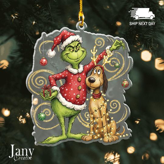 Discover Funny Christmas Green Guy Ornament   Hand-Drawn Vintage Movie Characters - Acrylic Holiday Keepsake
