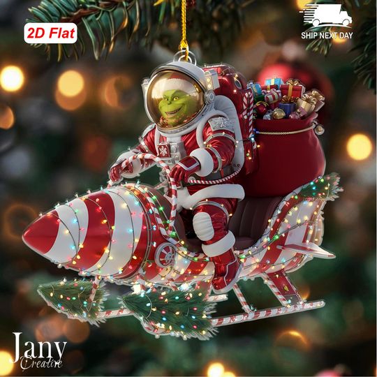 Discover Space Green Rocket Ornament 2025  Funny Christmas Tree Decoration