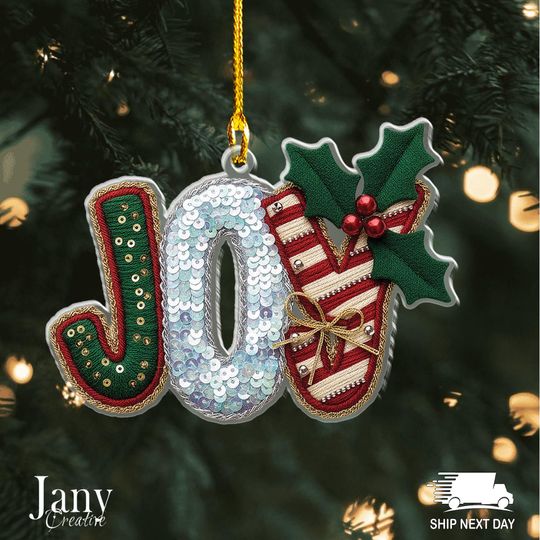 Discover Faux Yarn Printed Holiday Ornament - Joy Christmas Ornament