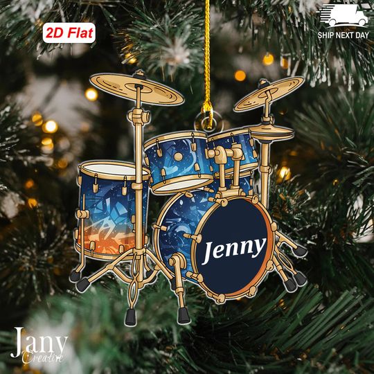 Custom Name Drummer Christmas Ornament - Gift for Musician or Band Lover - 2D Flat Acrylic Ornament