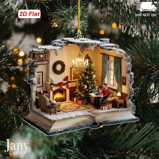 Discover Personalized Family Christmas Ornament 2025  Custom Cozy Reading Scene, Gift for Parents & Kids