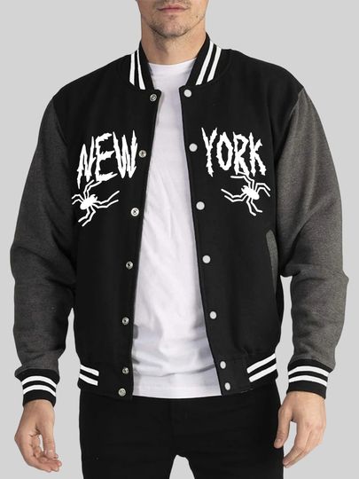 Discover New York Art Letter With Spider Printed Baseball Uniform Mens Autumn&nbsp;Winter Jacket Casual Basics Streetwears Comfy Vintage Tops