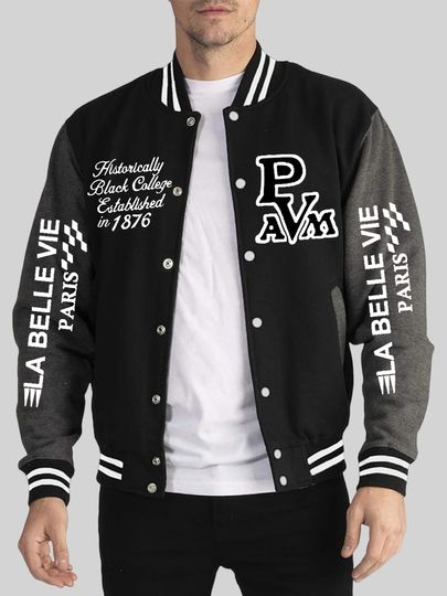 La Belle Vie Paris Print 2 Color Fashion Baseball Uniform Mens Comfy Casual Jacket Basics Vintage Streetwears Autumn&nbsp;Winter Top