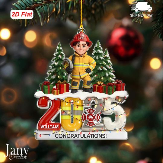 2025 Firefighter Christmas Tree You Did It - Personalized Acrylic Ornament - Fire Academy Graduation Gift