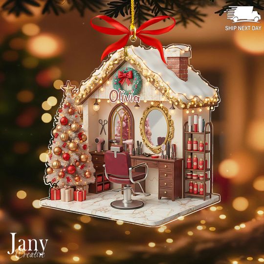 Discover Custom Hair Salon Ornament, Barber Shop Christmas Decor, Personalized Stylist Gift
