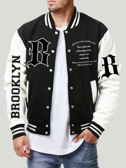 Discover Brooklyn Art Letter B Print  Male Jacket All-Match Fleece Baseball Jersey Vintage Casual Clothes Autumn Mens Fashion Coat