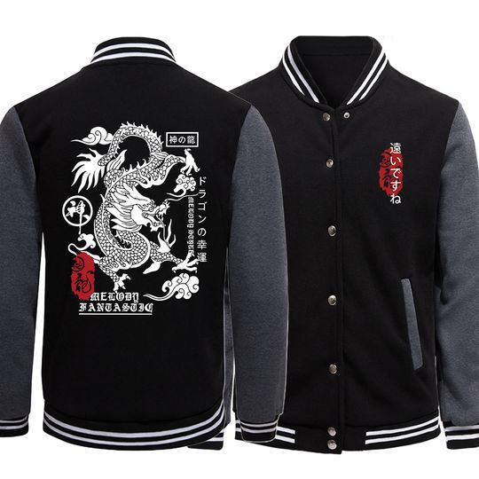 Discover The Harajuku Dragon Funny Pattern Man Coats Oversize Streetwear Hip Hop Fleece Clothes Street Comfortable Male Baseball Suits