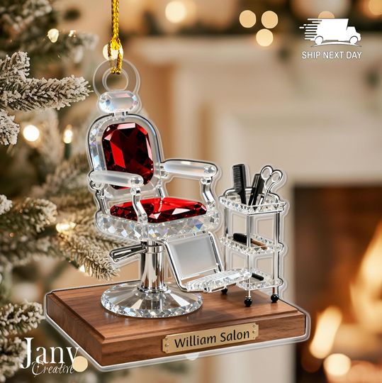 Discover Salon Barber Chair Personalized Acrylic Hairdresser Ornament, Gift for Hairstylist, Barber, Beauty Lover