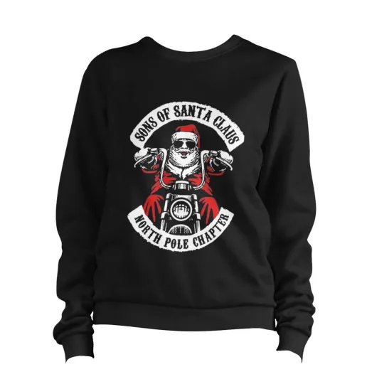 Discover Santa Biker Sweater Jumper - Funny Sons of Santa Motorcycle Xmas Holiday Men's Clothing