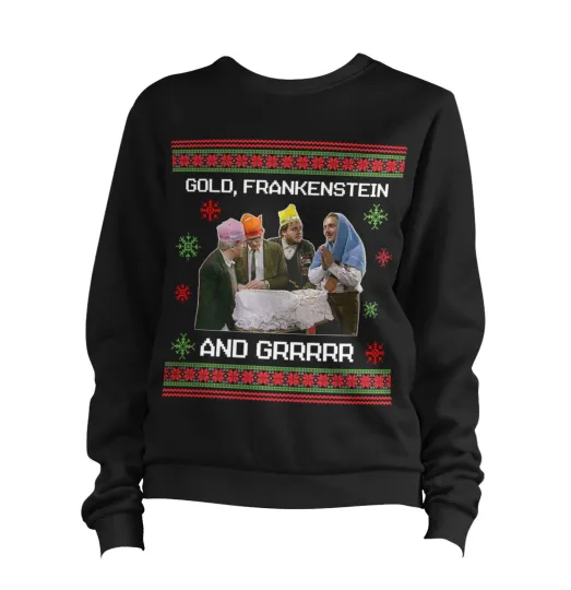 Discover Christmas Ugly Sweater Jumper with Rik Mayall Print, Festive British TV Design