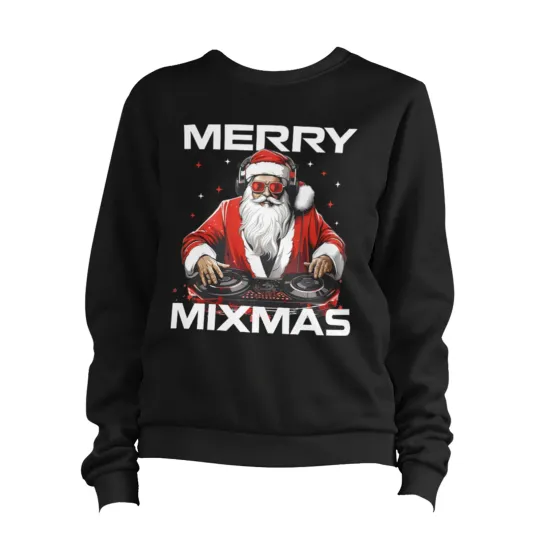 Christmas DJ Sweater Jumper with Santa Vinyl Print for Rave and Festive Occasions