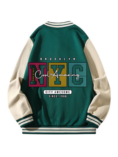 Black Blue Green Double-Sided Print Jacket Loose Oversized XS-XXL Unisex Baseball Jacket Streetwear Coat Warm Fleece Soft Jacket