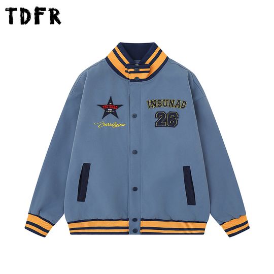Discover Contrast Paneled Baseball Jacket Mens Patch Letter Embroidery Autumn Casual Retro Loose Stand Collar Long Sleeve Outerwear Man