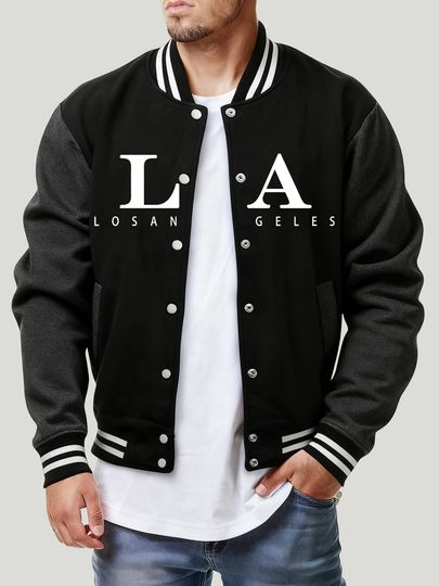 Discover Los Angeles Printing Coats Men'S Winter Fleece Warm Baseball Jersey Loose Casual Jackets Comfortable Basics Pocket Men Clothes